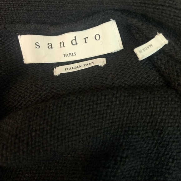 Sandro Paris Black Belted Wool Cashmere Long Sleeve V Neck Long Cardigan Sweater - Picture 13 of 16